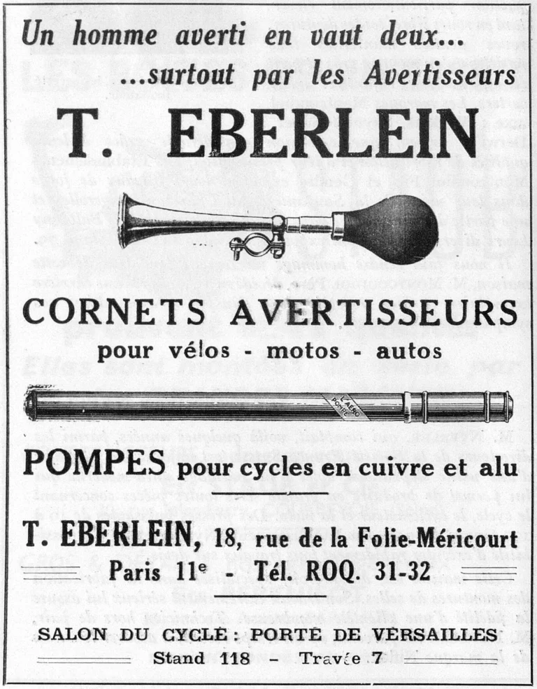 Eberlein 1951 Advertisement — Bulb Horns and Pumps for Cycles — page 1 of 1
