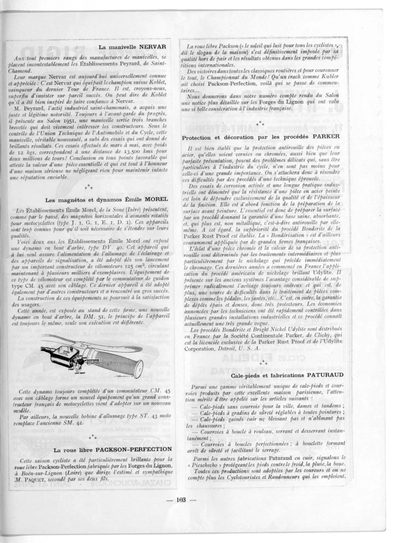 Quelques équipements et outillages 1951-52 — L'Officiel du cycle, 6 October 1951, Components and Accessories at the Salon — page 10 of 15
