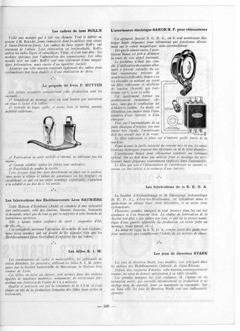 Quelques équipements et outillages 1951-52 — L'Officiel du cycle, 6 October 1951, Components and Accessories at the Salon — page 13 of 15
