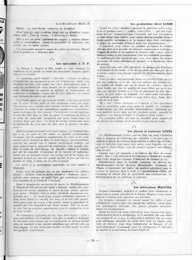 Quelques équipements et outillages 1951-52 — L'Officiel du cycle, 6 October 1951, Components and Accessories at the Salon — page 8 of 15