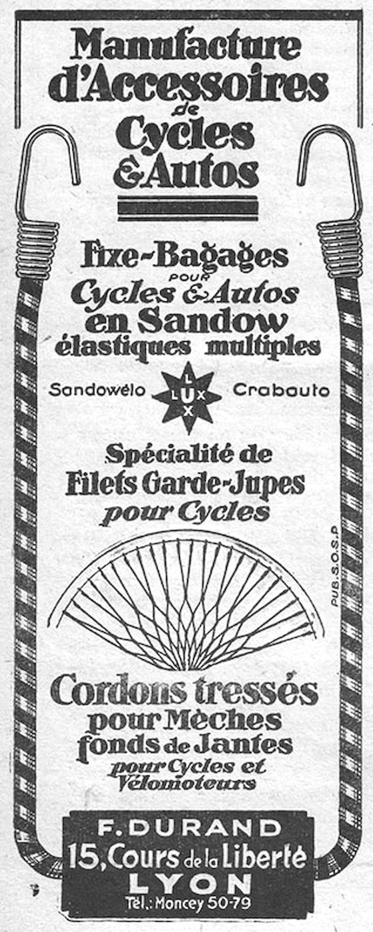 F. Durand 1951 Advertisement — Sandow Carriers, Skirt Guards and Rim-Tape Cords — page 1 of 1
