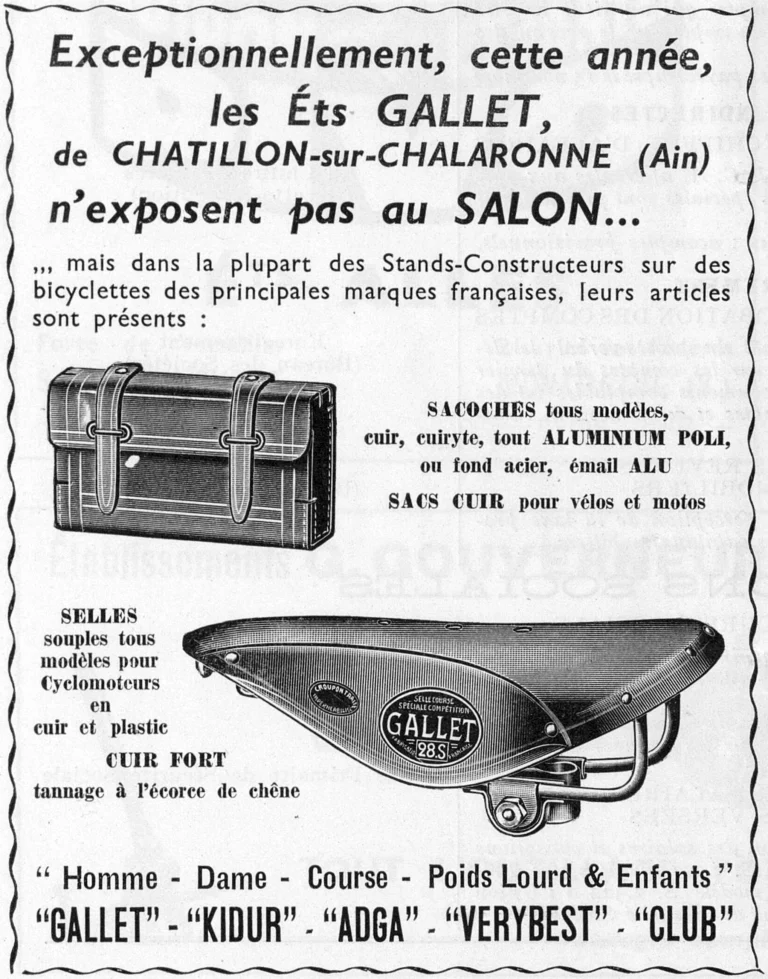 Gallet October 1951 Advertisement — Saddlebags and Saddles, Away from the Salon — page 1 of 1