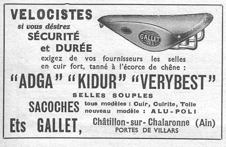 Gallet 1951 Advertisement — Adga, Kidur and Verybest Saddles — page 1 of 1