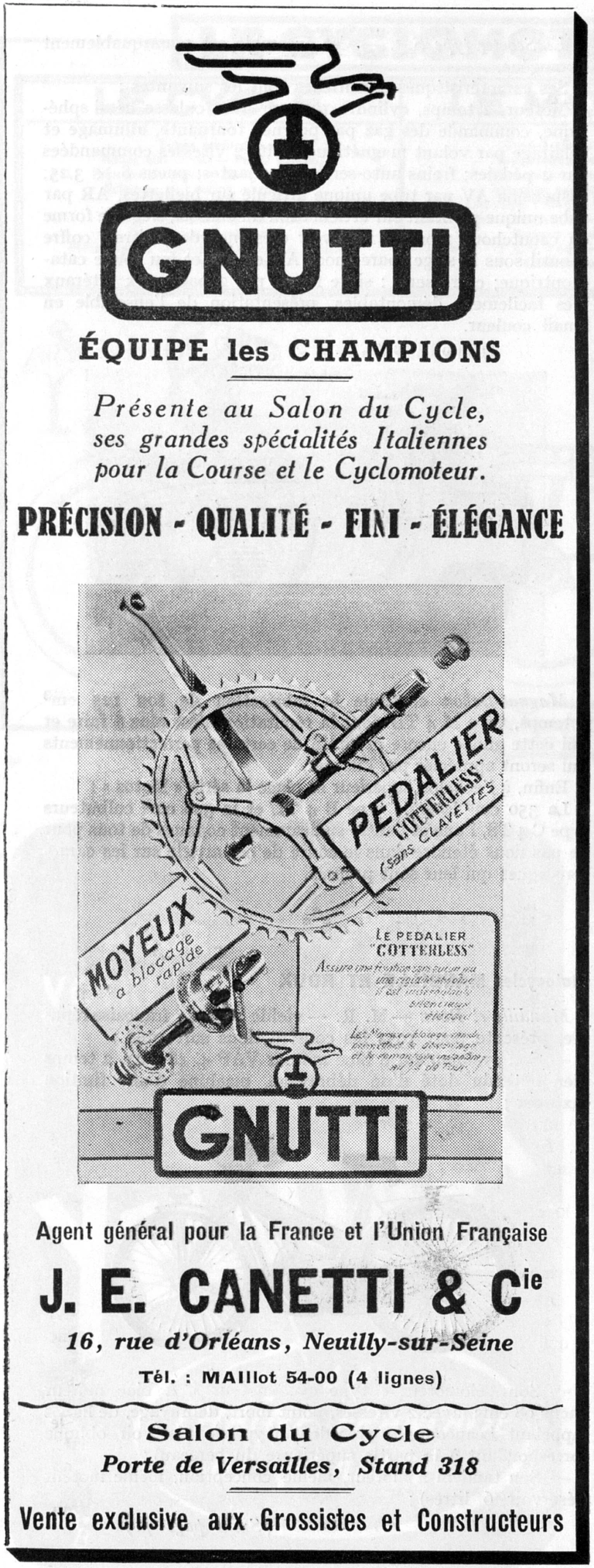Gnutti 1951 Advertisement — Gnutti Equips the Champions: Chainsets and Hubs — page 1 of 1
