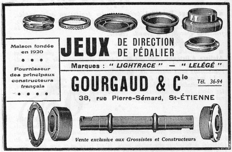 Gourgaud 1951 Advertisement — Lightrace and Lelégé Headsets and Bottom Brackets — page 1 of 1