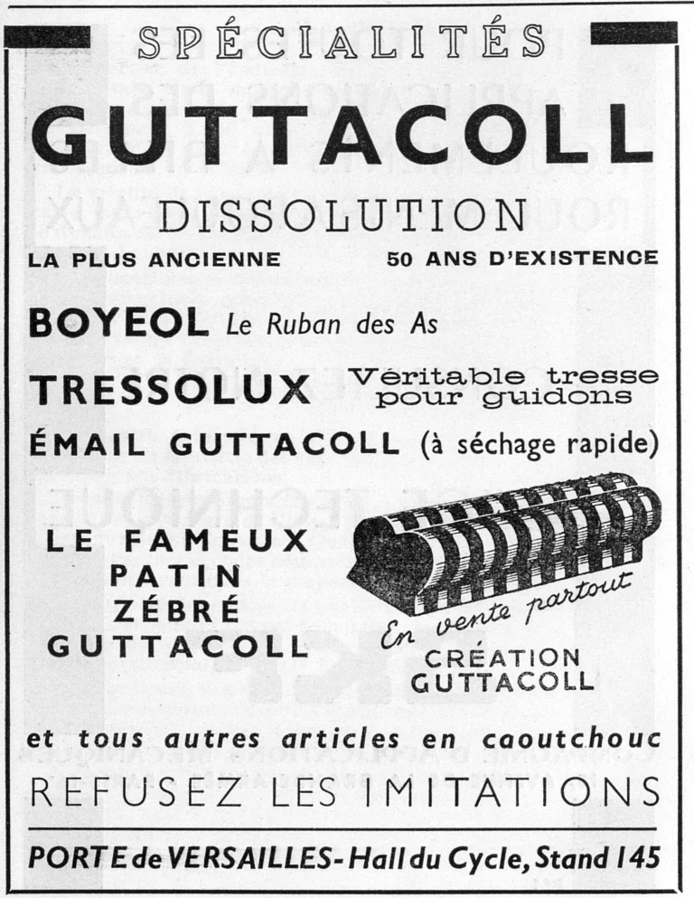 Guttacoll 1951 Advertisement — Bar Tape, Enamel and the Zebra Brake Block — page 1 of 1