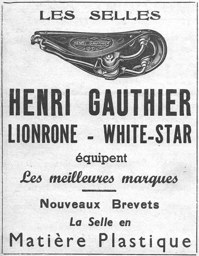 Henri Gauthier 1951 Advertisement — Lionrone and White-Star Saddles — page 1 of 1