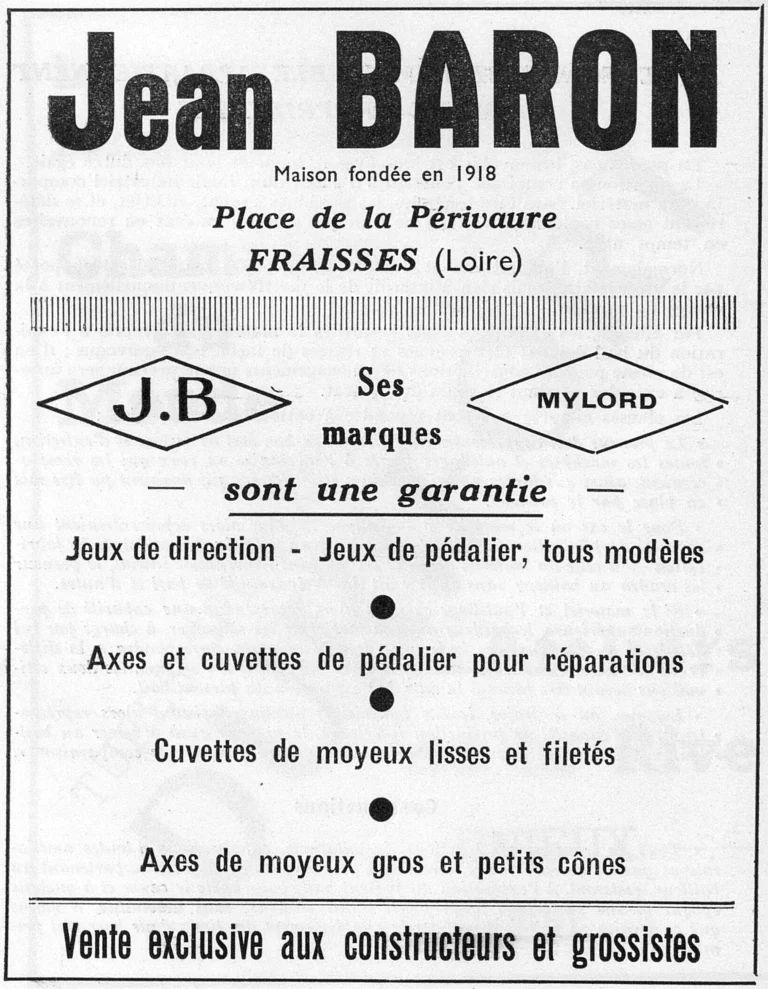 J. Baron 1951 Advertisement — J.B and Mylord Headsets, Bottom Brackets and Cones — page 1 of 1