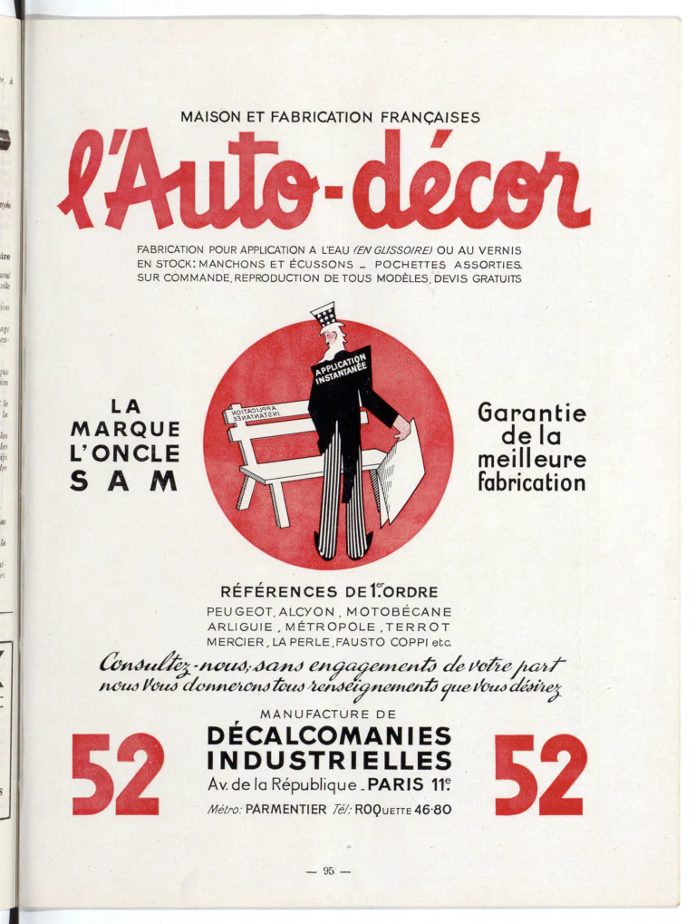 L'Auto-décor 1951 Advertisement — Transfers and Head Badges for Frames — page 1 of 1