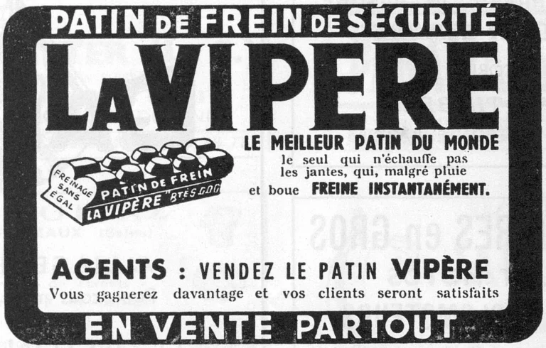 La Vipère October 1951 Advertisement — The Safety Brake Block — page 1 of 1