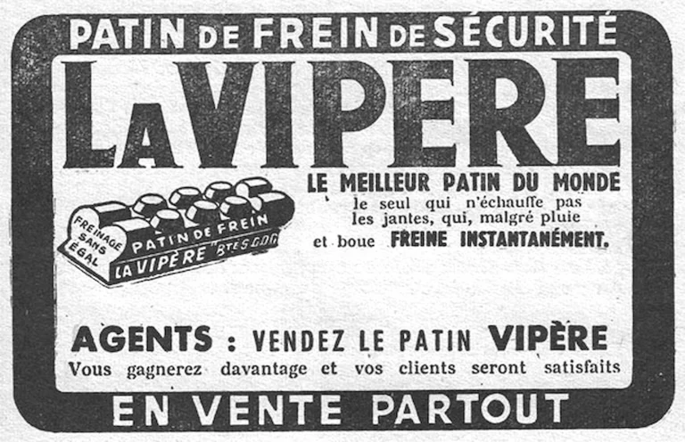 La Vipère 1951 Advertisement — The Safety Brake Block — page 1 of 1