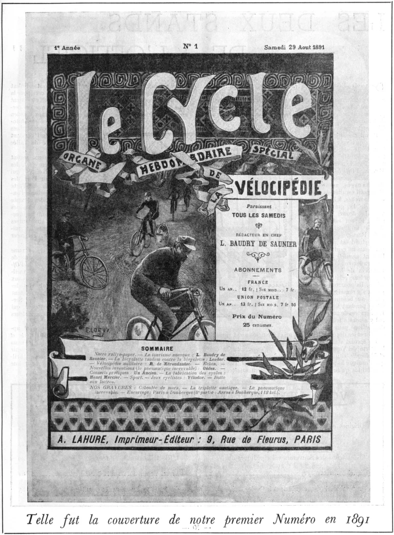 Telle fut la couverture de notre premier numéro en 1891 — L'Officiel du cycle, 6 October 1951, Le Cycle No. 1 — page 1 of 1