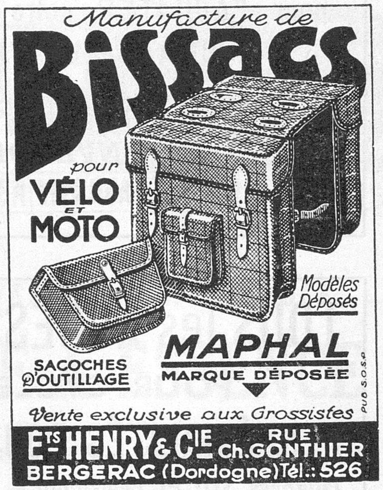 Maphal October 1951 Advertisement — Saddlebags for Bicycle and Motorcycle — page 1 of 1