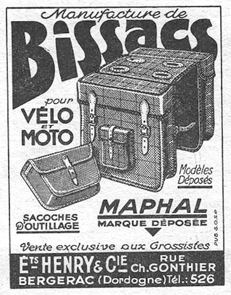 Maphal 1951 Advertisement — Bissacs for Bicycle and Motorcycle — page 1 of 1