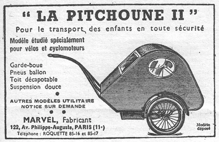 Marvel 1951 Advertisement — La Pitchoune II, a Child Trailer for Bicycles — page 1 of 1