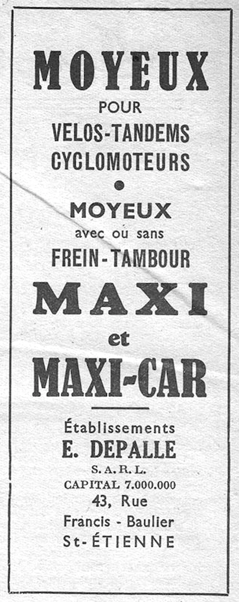 Maxi-Car 1951 Advertisement — Maxi and Maxi-Car Hubs, from E. Depalle — page 1 of 1