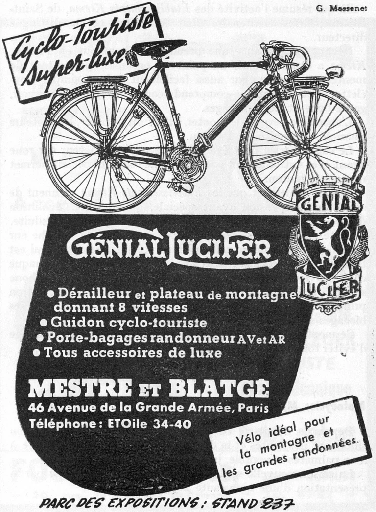 Mestre et Blatgé 1951 Advertisement — The Génial Lucifer Cyclo-Touriste Super-Luxe — page 1 of 1