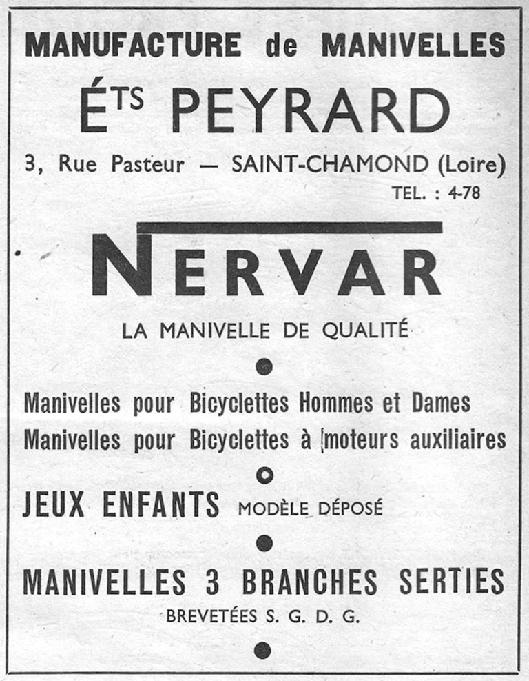 Nervar 1951 Advertisement — The Quality Crank, from Ets Peyrard — page 1 of 1