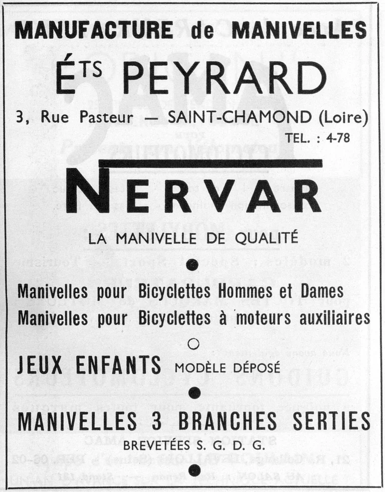 Nervar October 1951 Advertisement — Nervar Cranks for Bicycles — page 1 of 1