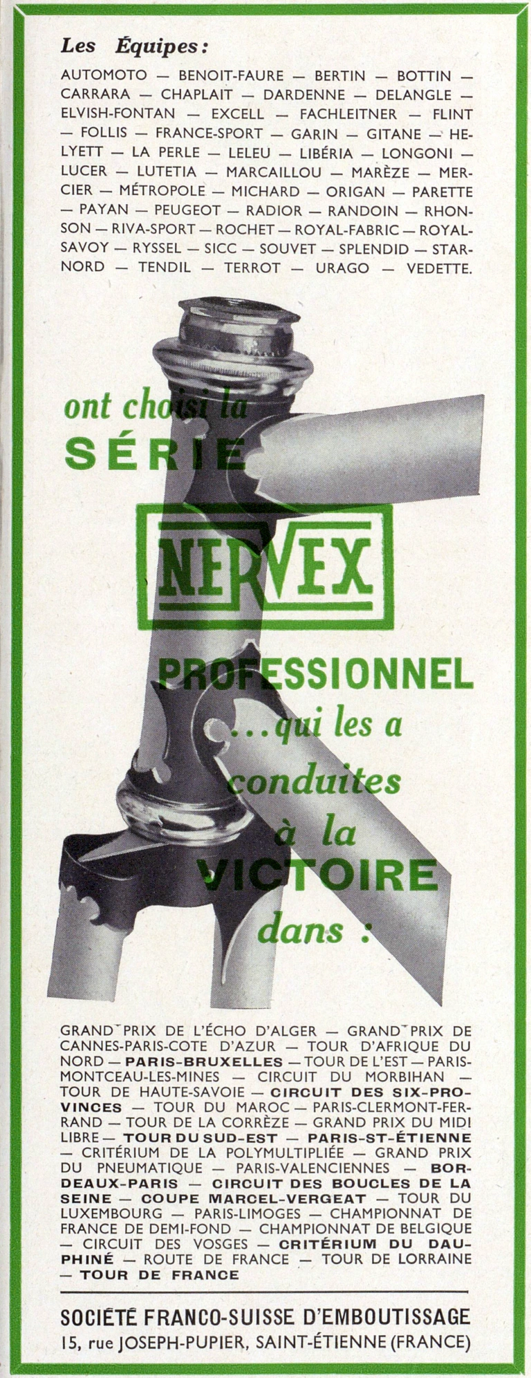 Nervex 1951 Advertisement — The Nervex Professionnel Series and the Teams That Chose It — page 1 of 1