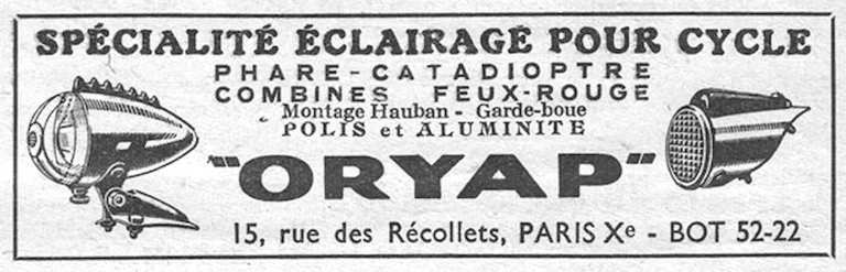 Oryap 1951 Advertisement — Lighting for the Cycle — page 1 of 1