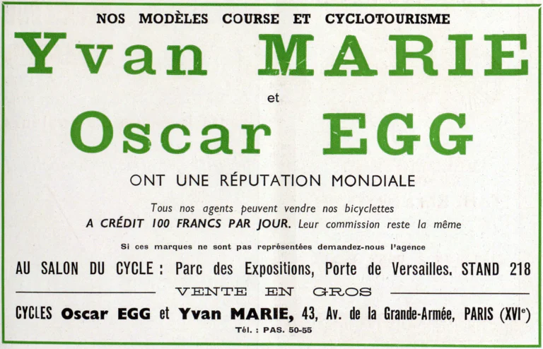 Oscar Egg 1951 Advertisement — Yvan Marie and Oscar Egg Racing and Touring Bicycles — page 1 of 1