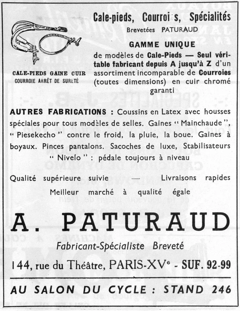 Paturaud 1951 Advertisement — Toe Clips, Straps and Specialties — page 1 of 1