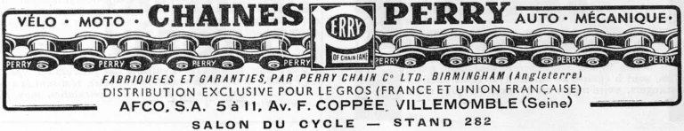 Perry 1951 Advertisement — Perry Chains for Cycle, Motorcycle and Car — page 1 of 1
