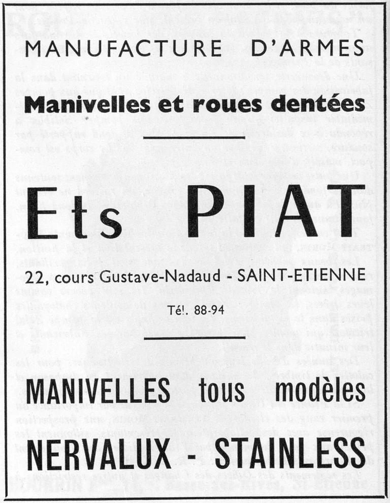 Piat 1951 Advertisement — Cranks and Chainwheels, Nervalux and Stainless — page 1 of 1
