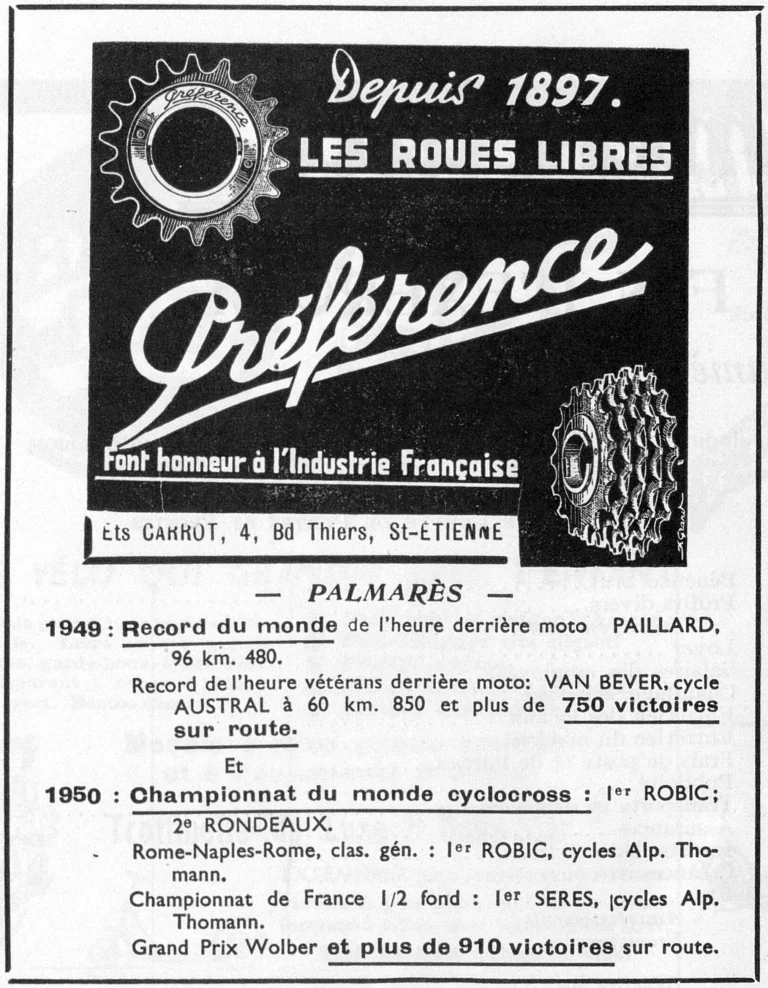 Préférence October 1951 Advertisement — Préférence Freewheels Since 1897 — page 1 of 1