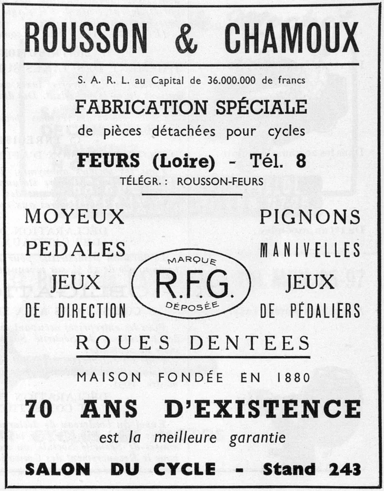 R.F.G. 1951 Advertisement — Hubs, Pedals, Headsets and Cranks — page 1 of 1