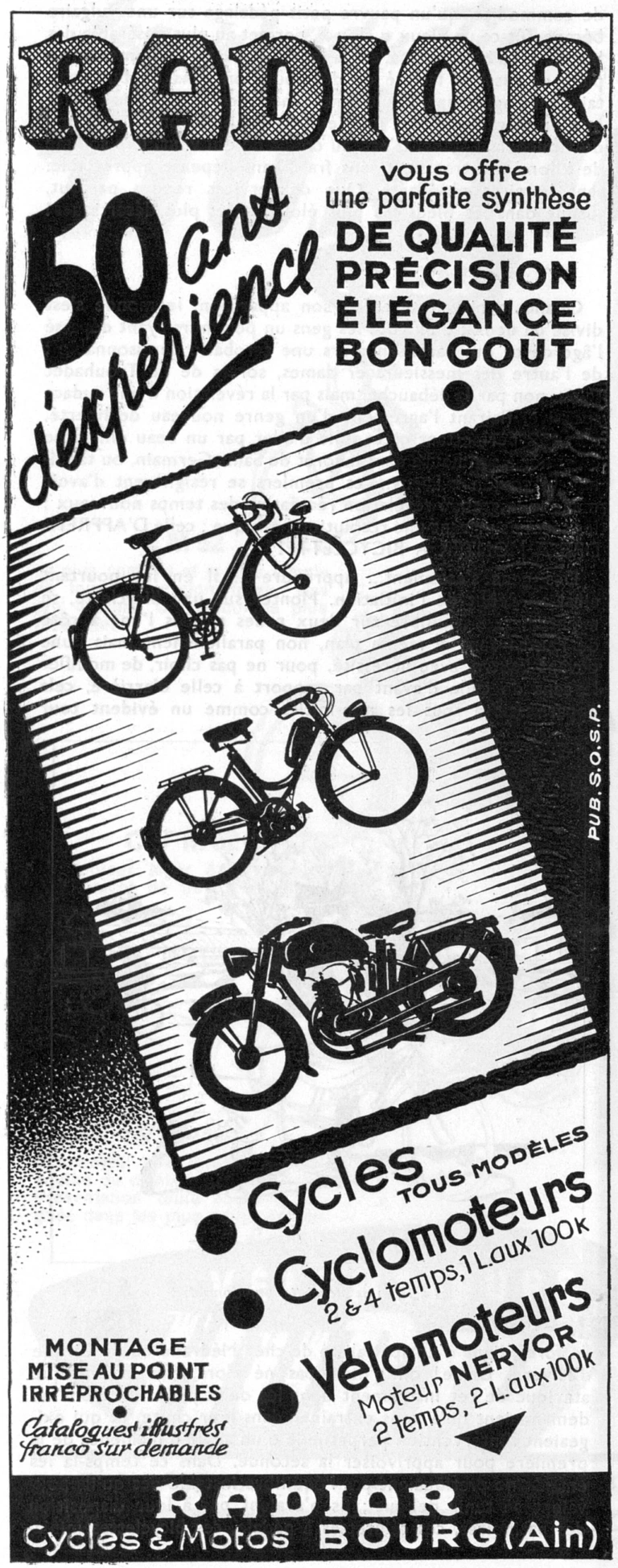 Radior October 1951 Advertisement — Fifty Years of Experience: Cycles, Cyclomoteurs and Vélomoteurs — page 1 of 1