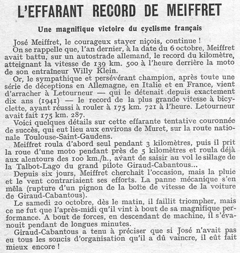 L'Effarant record de Meiffret — L'Officiel du cycle, 3 November 1951 — page 1 of 2