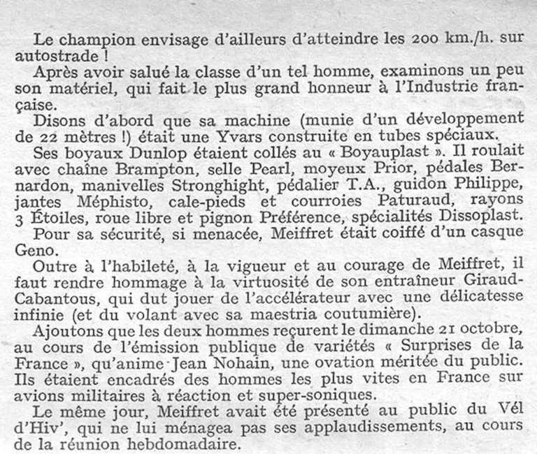 L'Effarant record de Meiffret — L'Officiel du cycle, 3 November 1951 — page 2 of 2