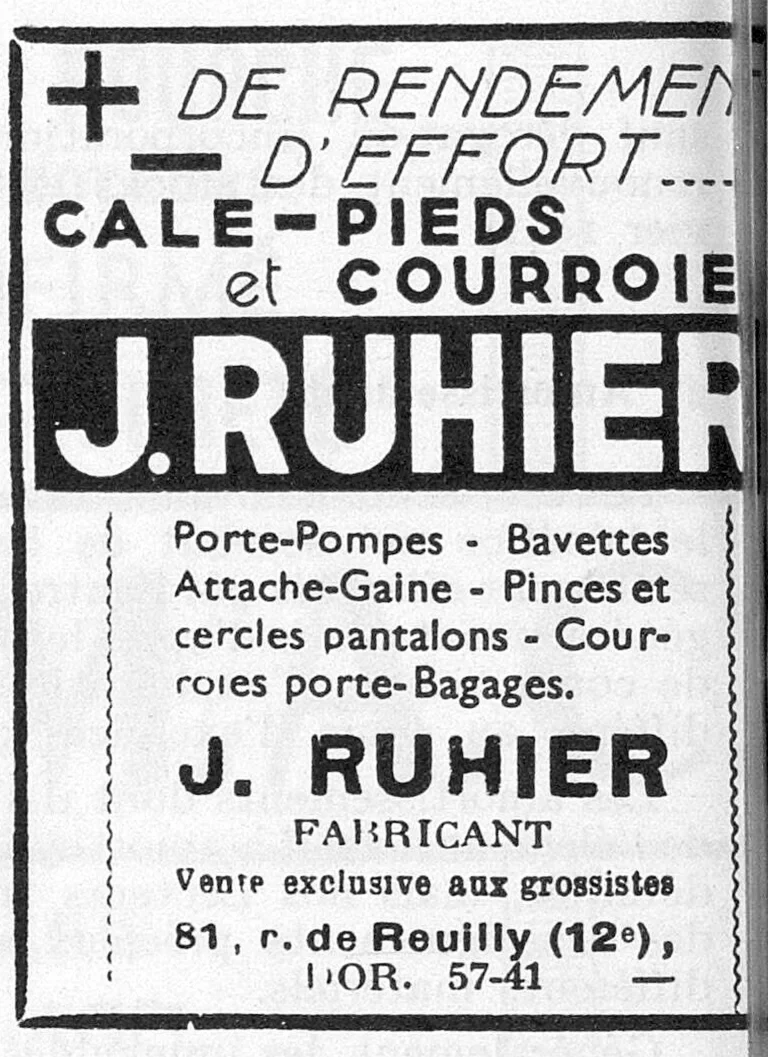 Ruhier 1951 Advertisement — Toe Clips, Straps and Small Accessories — page 1 of 1