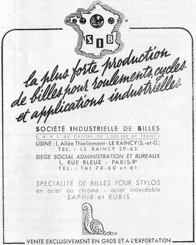 S.I.B. 1951 Advertisement — Bearing Balls for Cycles and Industry — page 1 of 1