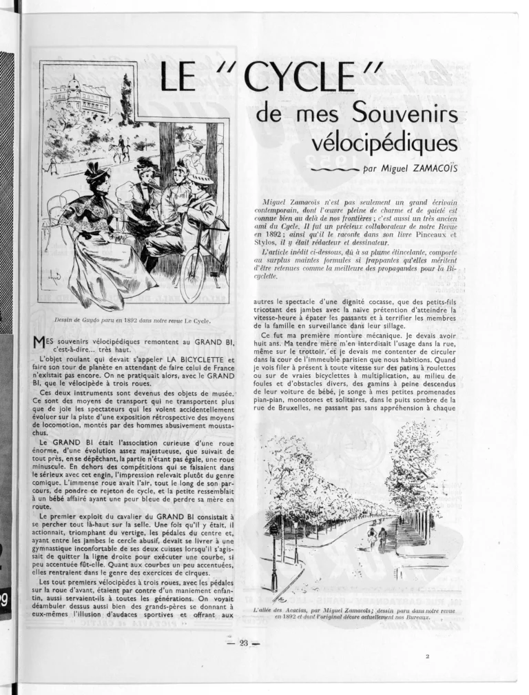 Le « Cycle » de mes souvenirs vélocipédiques, by Miguel Zamacoïs — L'Officiel du cycle, 6 October 1951 — page 1 of 3