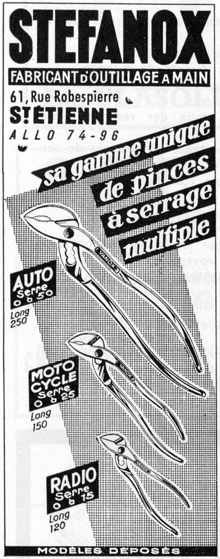 Stefanox 1951 Advertisement — Multi-Grip Pliers — page 1 of 1