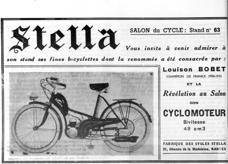 Stella 1951 Advertisement — Fine Bicycles, Louison Bobet and the New Cyclomoteur — page 1 of 1