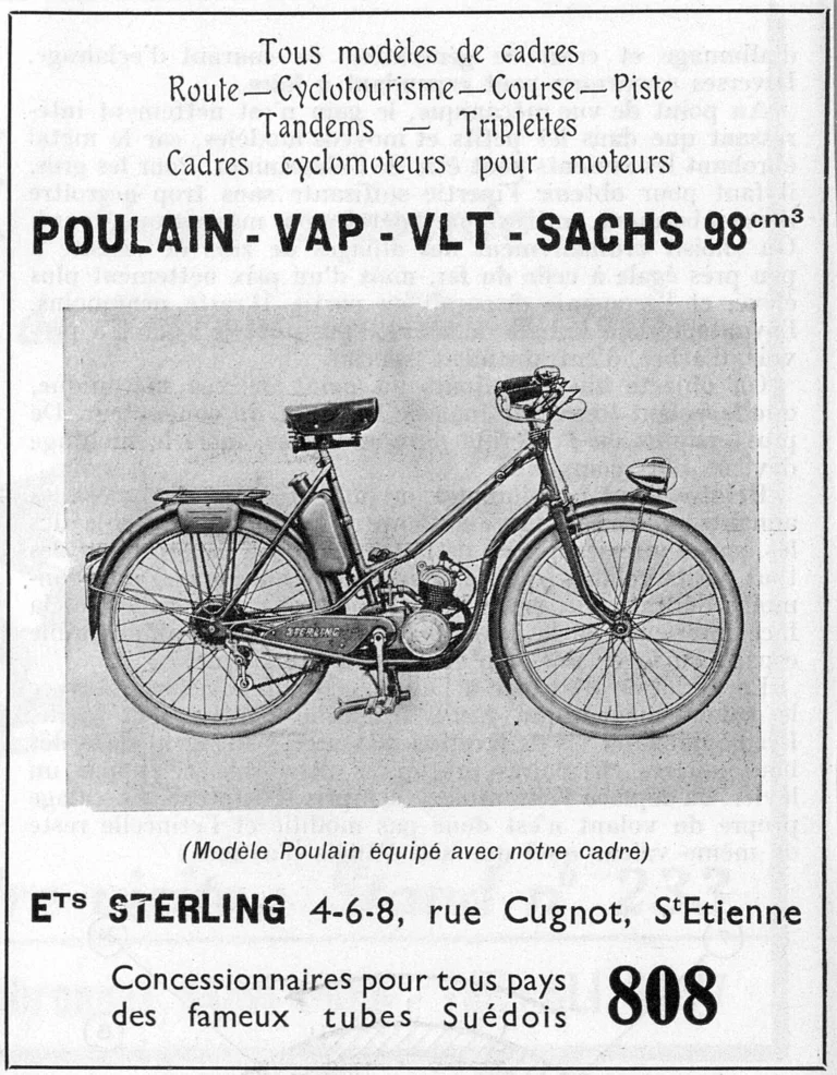 Sterling 1951 Advertisement — Frames of Every Model, and the Swedish 808 Tubes — page 1 of 1