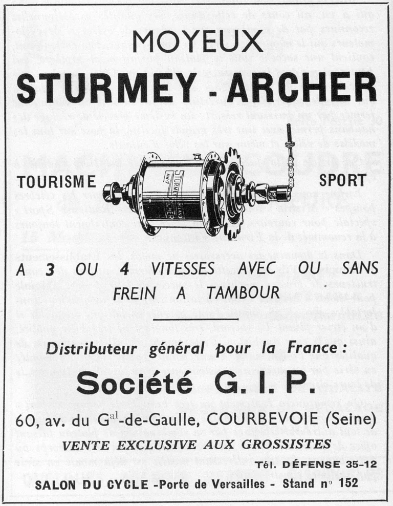 Sturmey-Archer 1951 Advertisement — Three- and Four-Speed Hubs, from G.I.P. — page 1 of 1