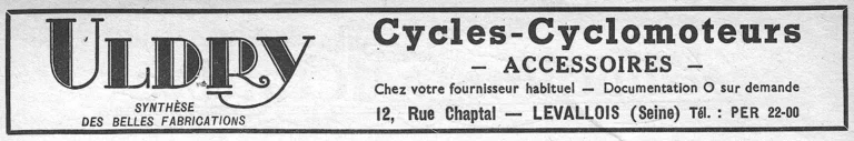 Uldry 1951 Advertisement — Cycles, Cyclomoteurs and Accessories — page 1 of 1