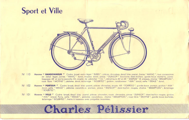 Charles Pélissier Catalog with the May 1952 Price List — Course, Route, Dame and Sport et Ville Bicycles, a Tandem and Children's Models — page 6 of 9