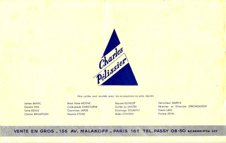 Charles Pélissier Catalog with the May 1952 Price List — Course, Route, Dame and Sport et Ville Bicycles, a Tandem and Children's Models — page 8 of 9