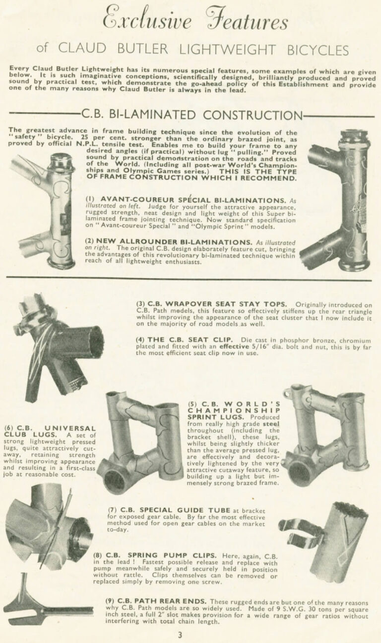 Claud Butler 1952 Catalog — Lightweight Bicycles from the Super Arrow to the Avant-Coureur Spécial, with the Universal Club — page 3 of 17