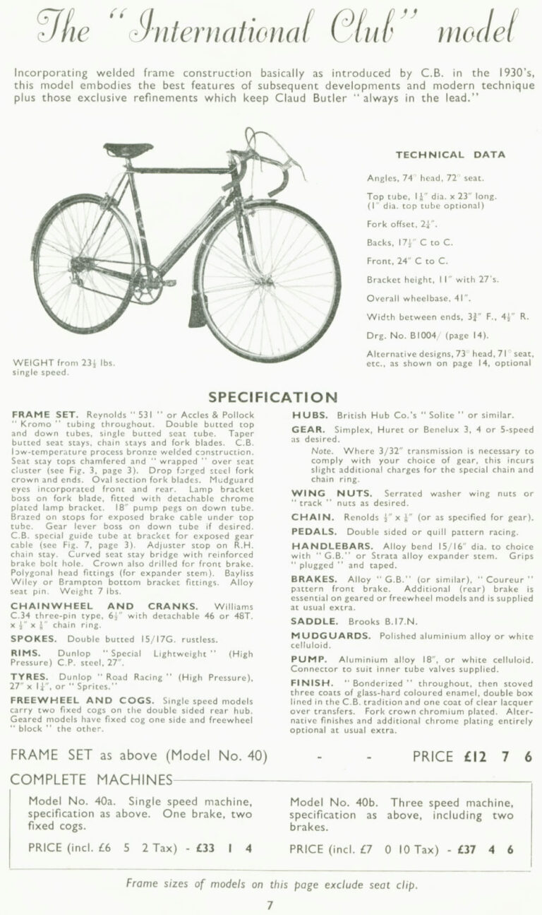 Claud Butler 1952 Catalog — Lightweight Bicycles from the Super Arrow to the Avant-Coureur Spécial, with the Universal Club — page 8 of 17