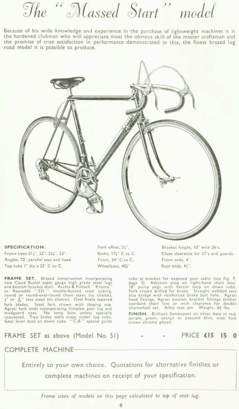 Claud Butler 1952 Catalog — Lightweight Bicycles from the Super Arrow to the Avant-Coureur Spécial, with the Universal Club — page 9 of 17