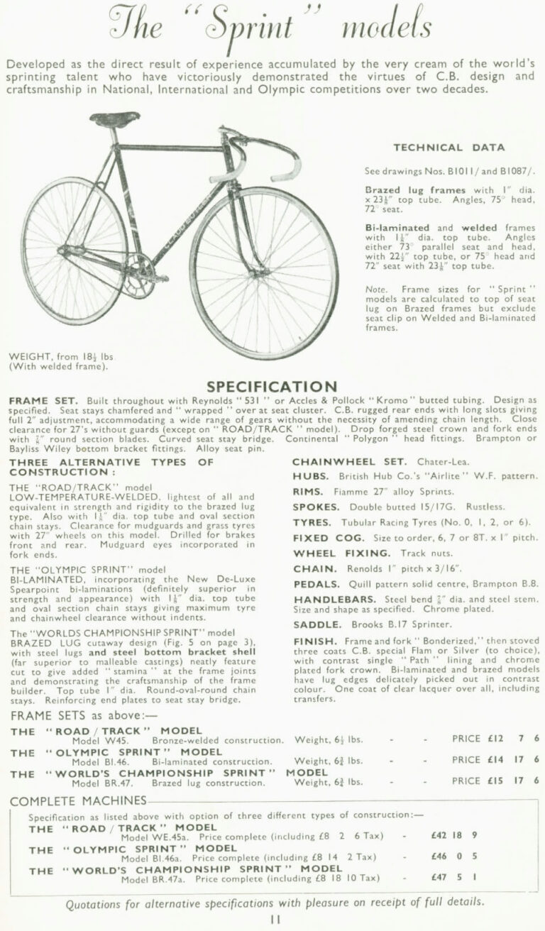 Claud Butler 1952 Catalog — Lightweight Bicycles from the Super Arrow to the Avant-Coureur Spécial, with the Universal Club — page 12 of 17