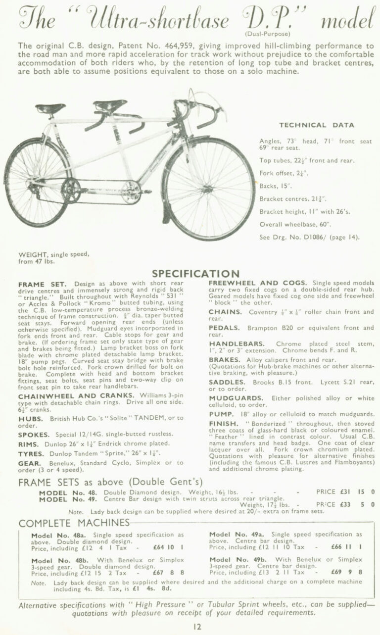 Claud Butler 1952 Catalog — Lightweight Bicycles from the Super Arrow to the Avant-Coureur Spécial, with the Universal Club — page 13 of 17