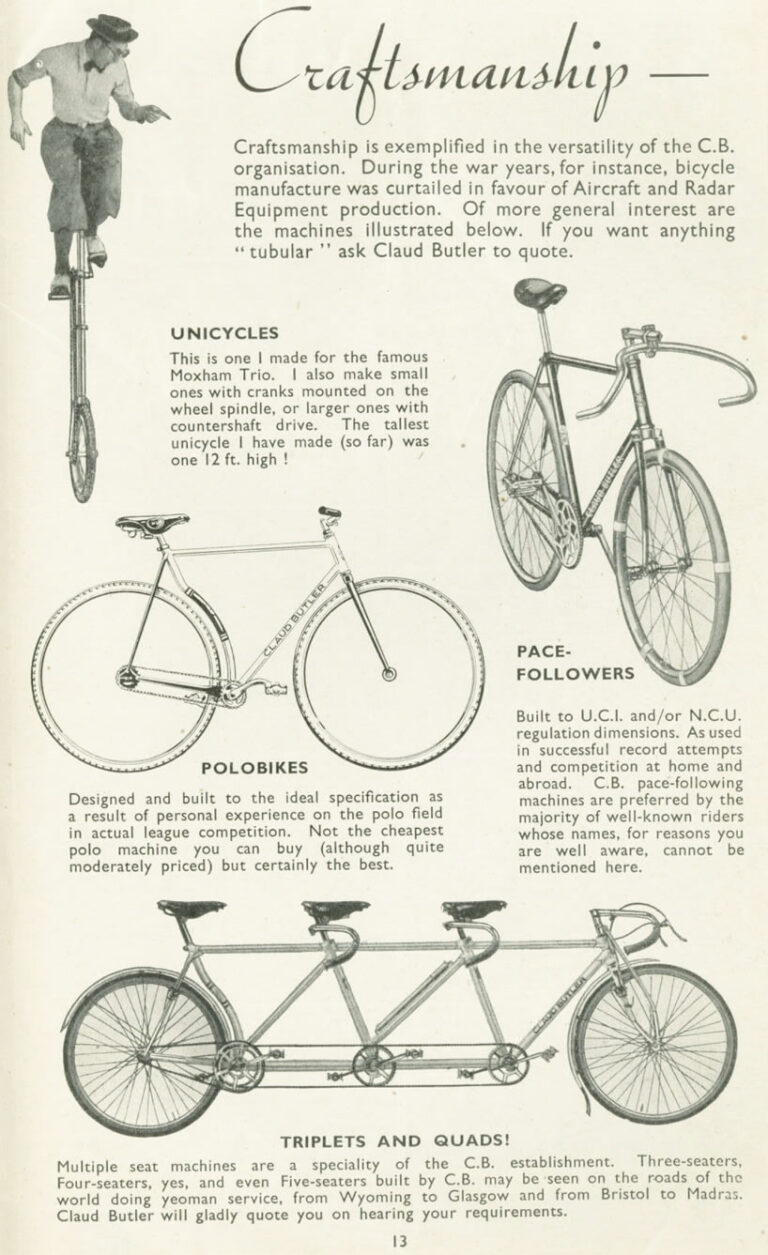 Claud Butler 1952 Catalog — Lightweight Bicycles from the Super Arrow to the Avant-Coureur Spécial, with the Universal Club — page 14 of 17